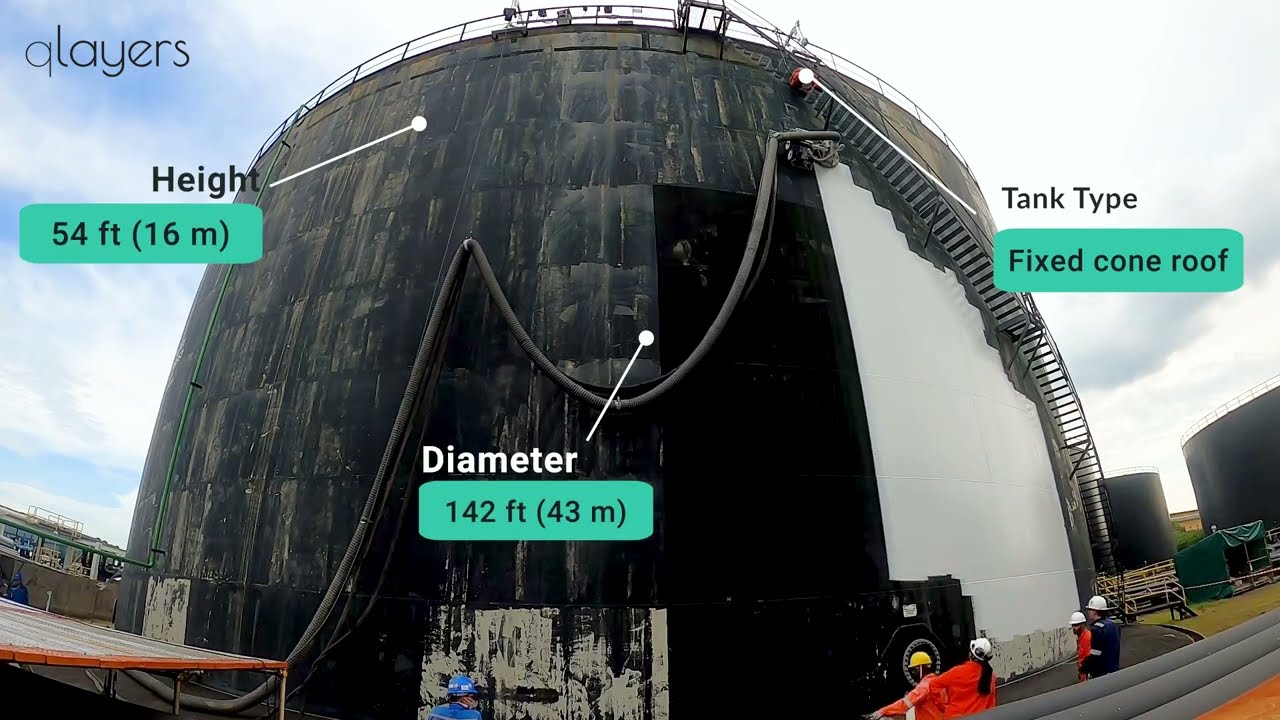 Coating a 43m diameter tank using Qlayers' automated robotic technology (Singapore)