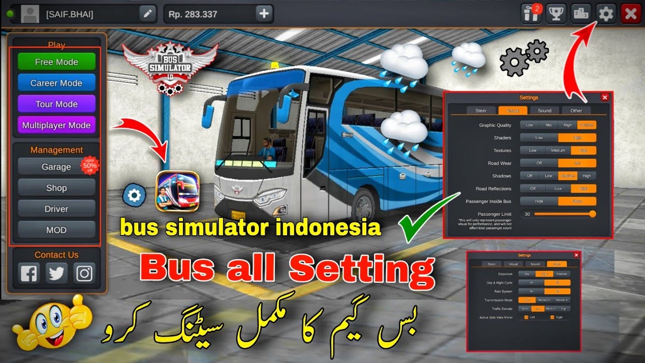 bus simulator indonesia ka all setting  bus simulator indonesia visual settings video  🤔