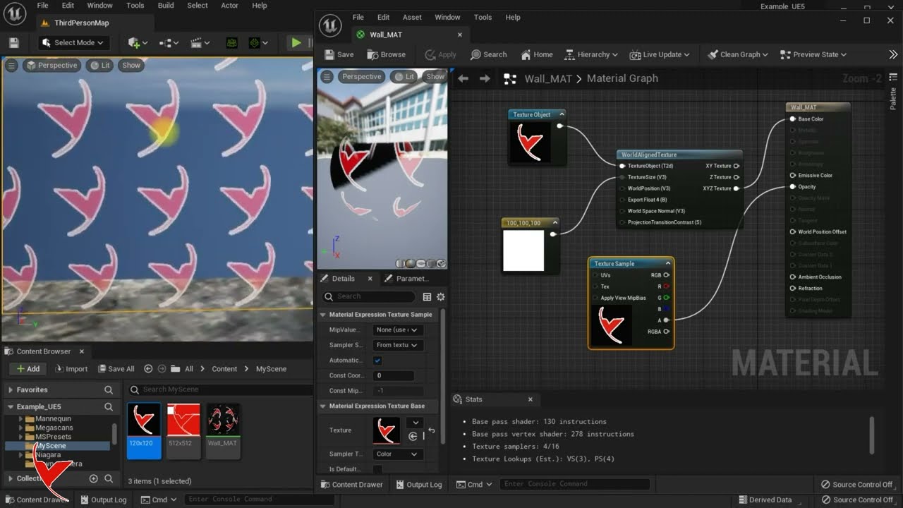 Unreal Engine 5 - Size and align the texture in the material (world alignment and size)
