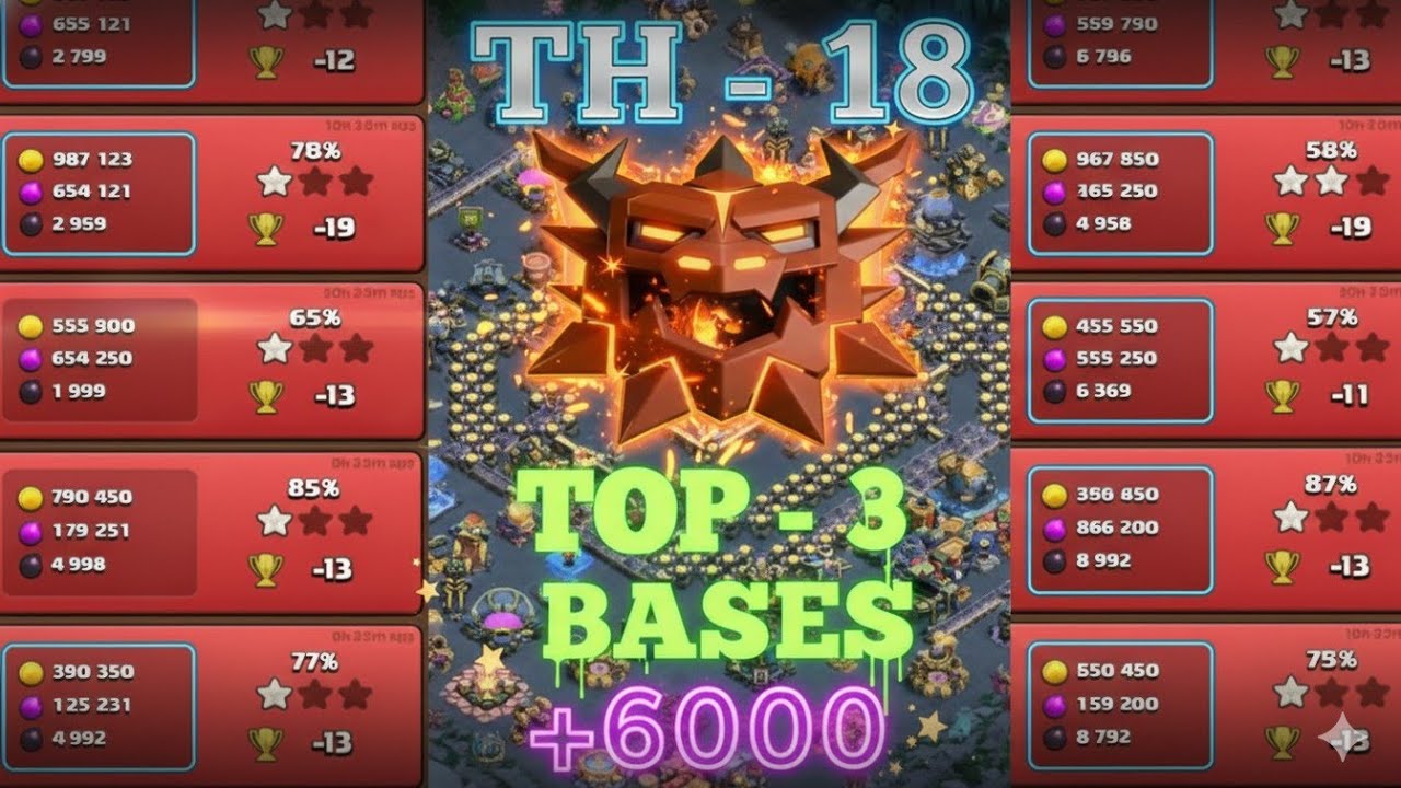BEST- 3 TH18 LEGEND BASE LINK AT+6000 TROPHIES in 2025 ! TH18 WAR BASE Layouts clash of clan