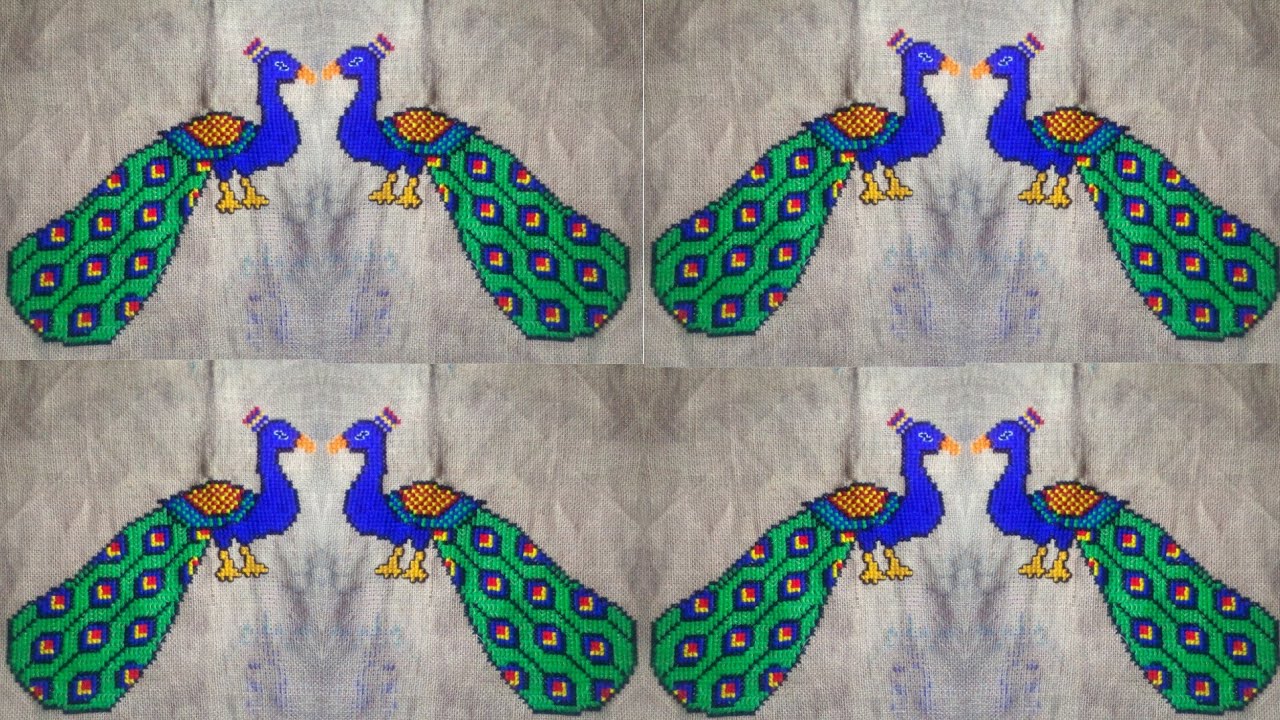 ময়ূর আসন. Cross stitch Peacock ason design . How to make peacock design vorat ason/sitting mat/rugs