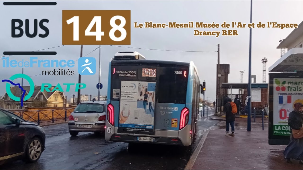 Bus 148 Ratp man lion's city 12 EfficientHybrid GNV Musée de l'Air de l'Espace➡️Drancy RER
