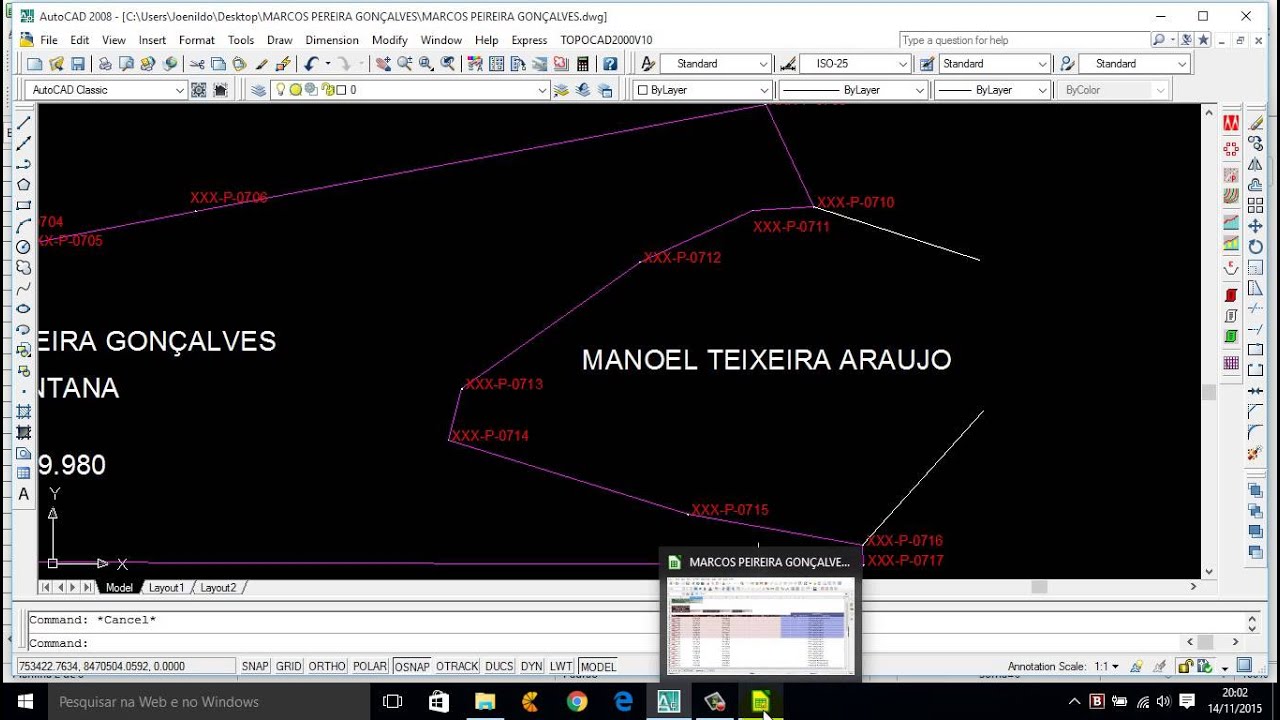 Planilha Ods Sigef do Incra dentro do AutoCAD_TOPOCAD_Aula01