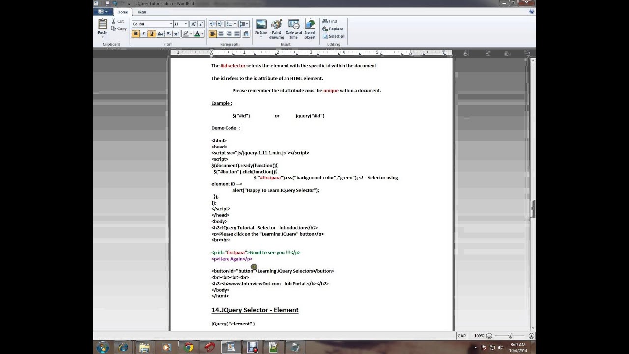 SELECTOR USING ID JQUERY DEMO
