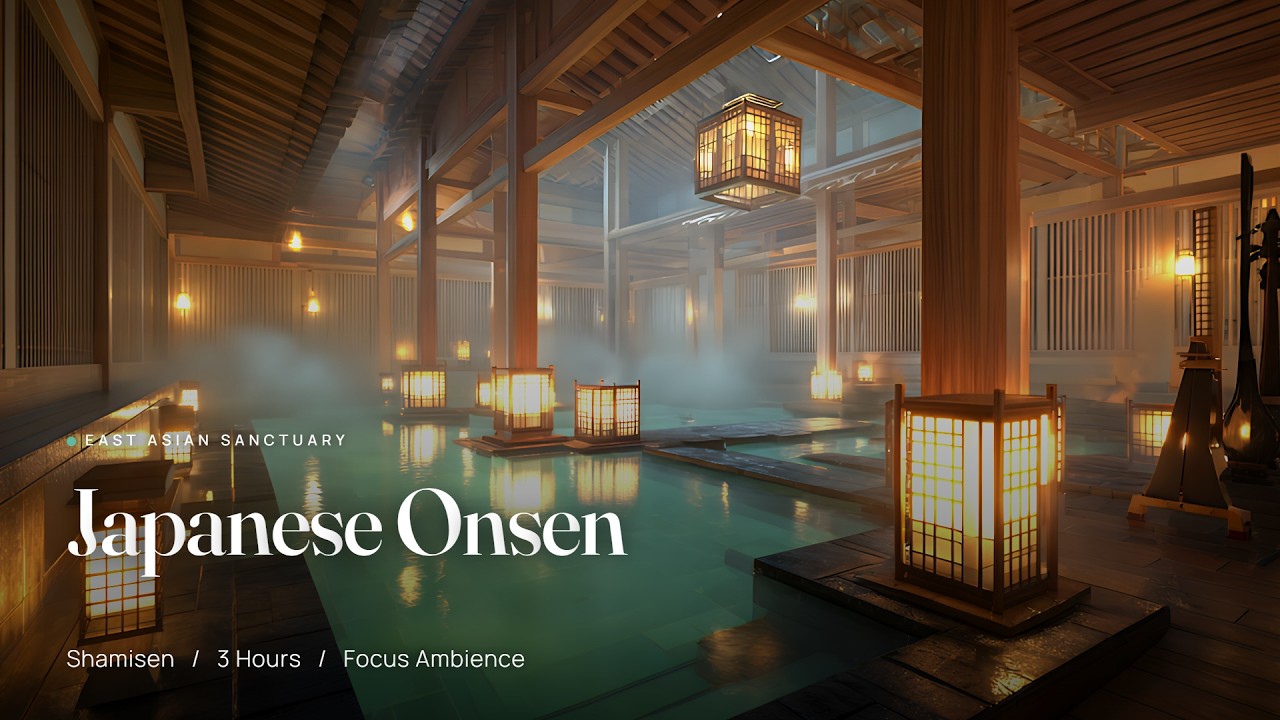4K Japanese Onsen Shamisen - ADHD Focus Music | 70 BPM | 3 Hours