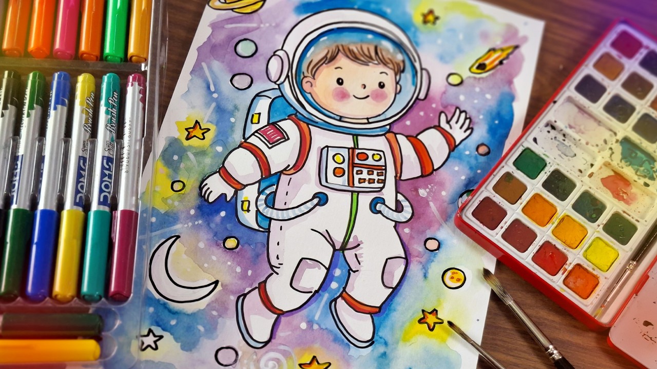 How to Paint an Astronaut | Easy Watercolor Painting | Cute Astronaut Painting