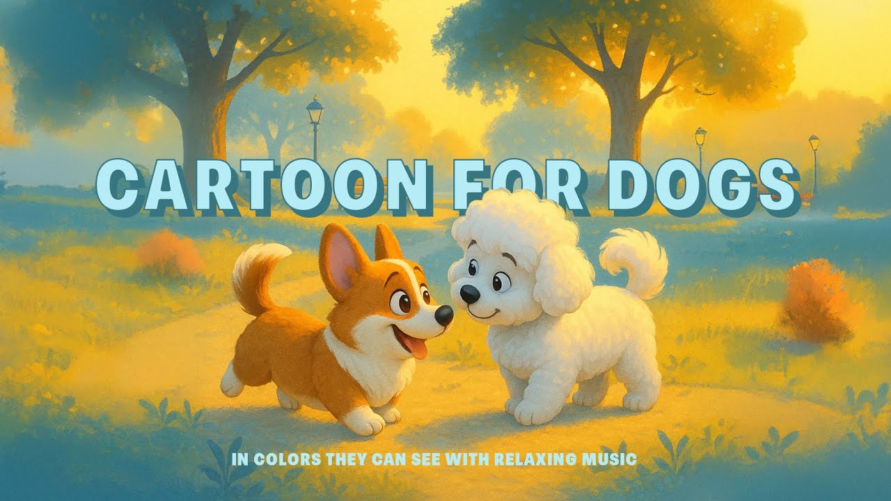 No Ads | Cartoon for Dogs In Colors They Can See | With Relaxing Music | Splash & Play 🐾💛💙