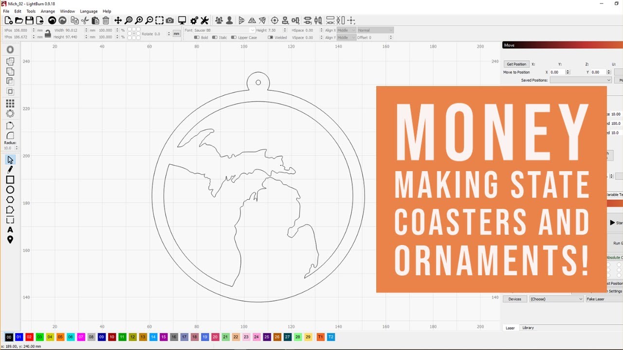 LightBurn Tips  -  Money Making Coasters and State Ornaments!