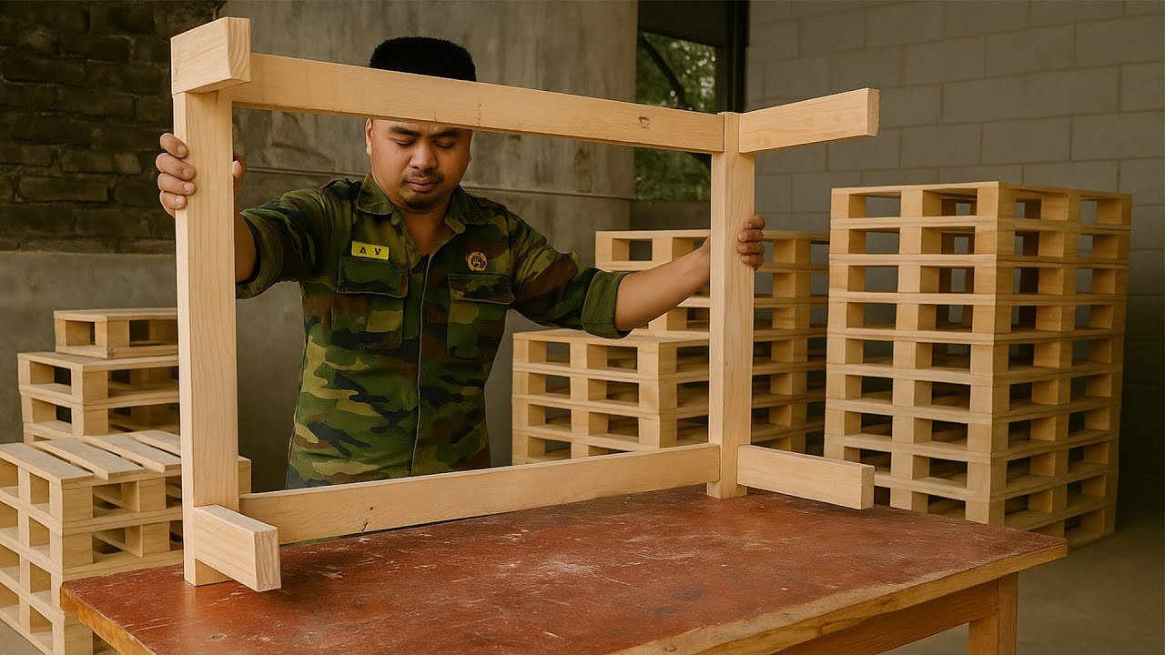 The Skillful Hands Of a Talented Carpenter  Turning Waste Pallets Into a Stunning Console Table