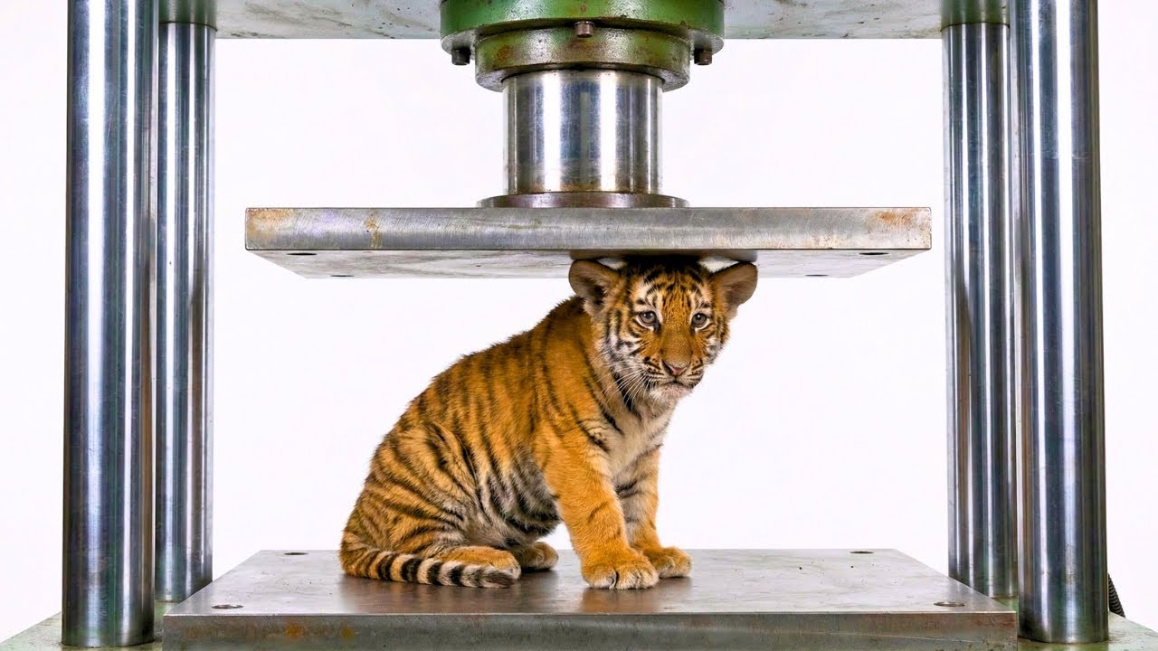 Tiger cubVS Hydraulic Press   AI ASMR, Ultimate Oddly Satisfying 1
