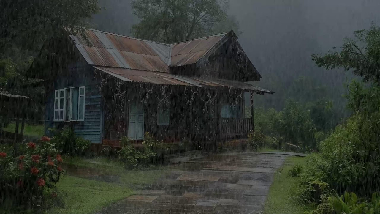 Relaxing rainfall ambience reducing stress promoting stillness for gentle nightly rest