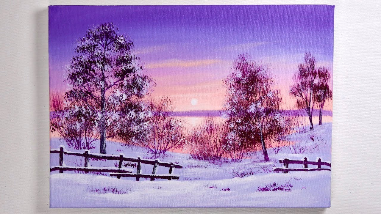 Winter Lake Scenery Painting | Acrylic Painting | Landscape Painting