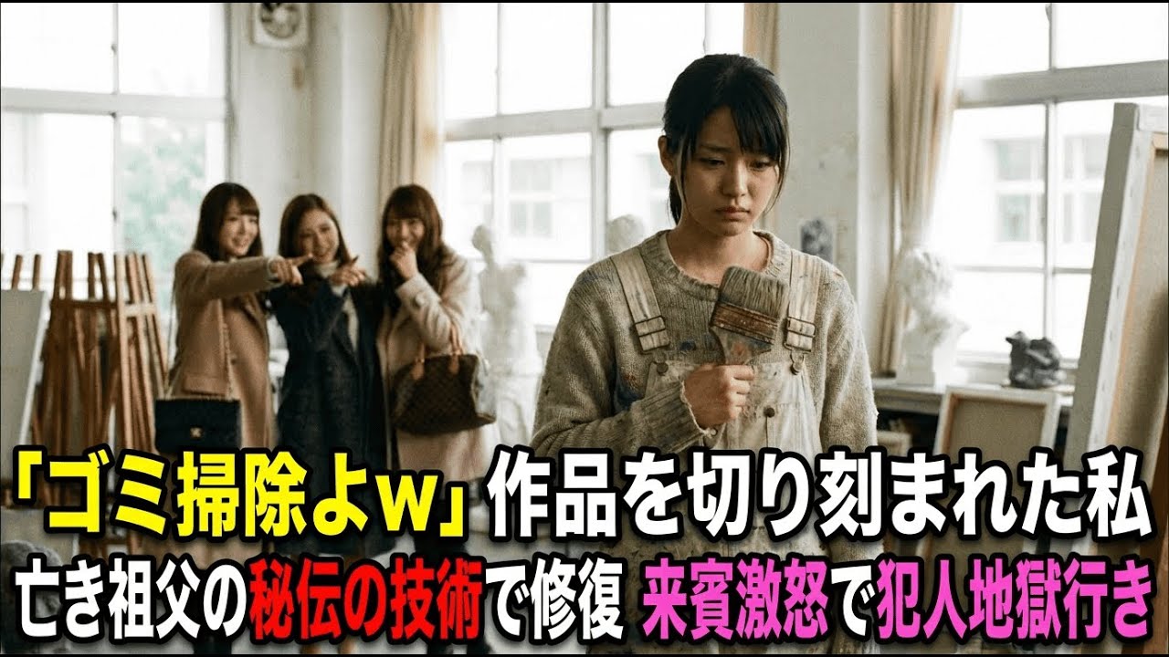 「ゴミ掃除よw」祖父の筆を折り、私の大作を切り刻んだ画商の娘。翌日、金継ぎで蘇った『○○』がグランプリを獲得→犯人のドレスに付いた“金色の証拠”で逮捕された