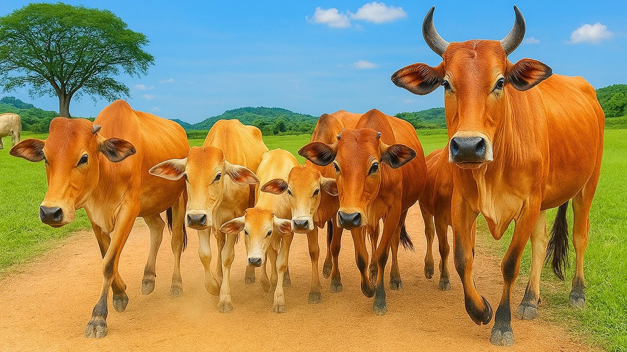 Video kawanan lembu sapi kampung jinak berjalan pulang menyusuri jalan hutan menuju kendang
