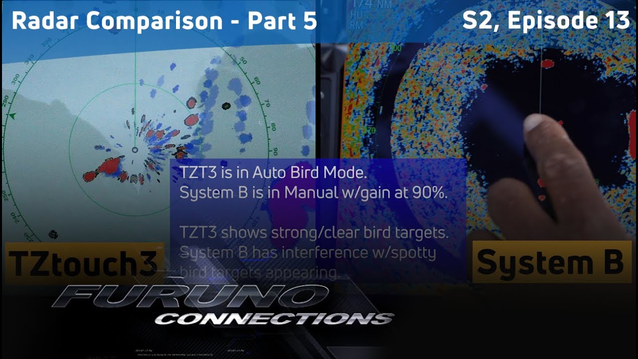 EP13 Furuno Radar Comparison - Bird Mode Radar, Tracking Trails, Dual Range, ARPA, and Overlay