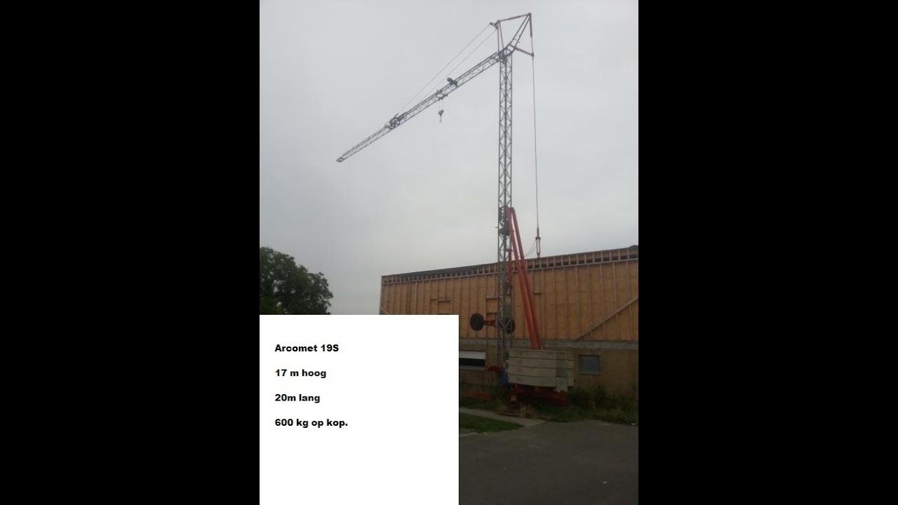 Arcomet 19S opstellen, Construction crane montage. Towercrane. Bouwkraan 19 meter. GRU Arcomet.
