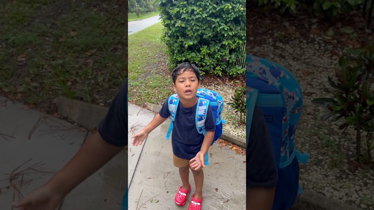 Mom and dad catch son waiting at bus stop but there&rsquo;s no school during hurricane #shorts