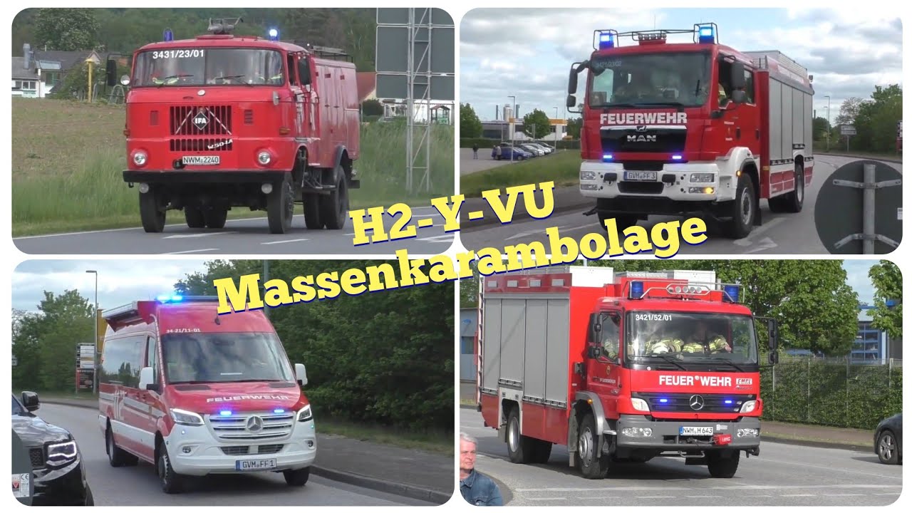 H2-Y-VU Massenkarambolage mit ManV - Alarmfahrt FF Grevesmühlen, Plüschow + Upahl