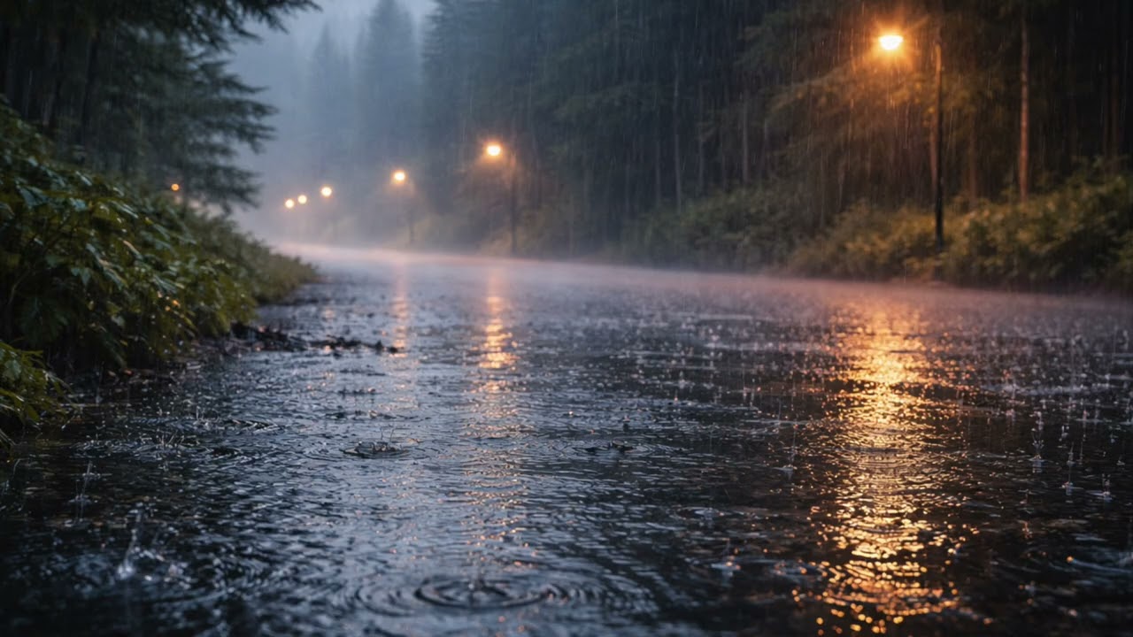 Rain on a Quiet Forest Road 🌧️ | Peaceful Night Ambience 8 Hours