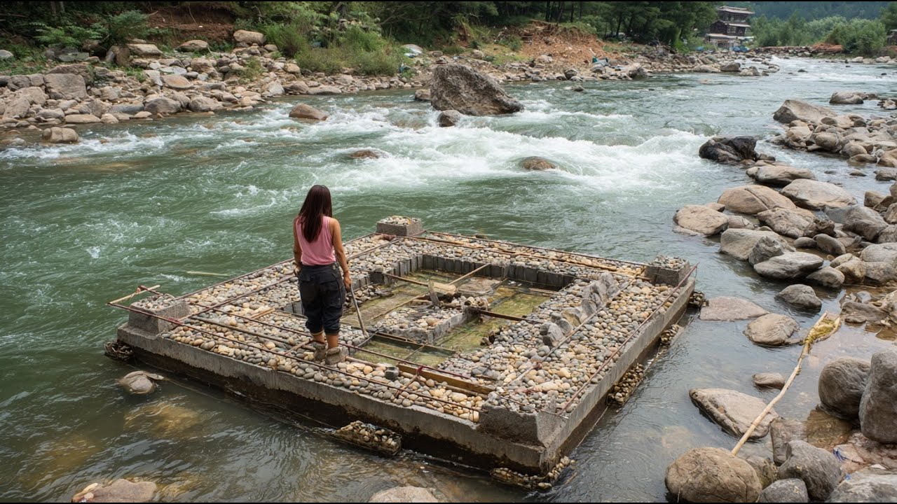 Woman Building House Middle of River in 180 Days | What The House Happen Flood Season Arrives?