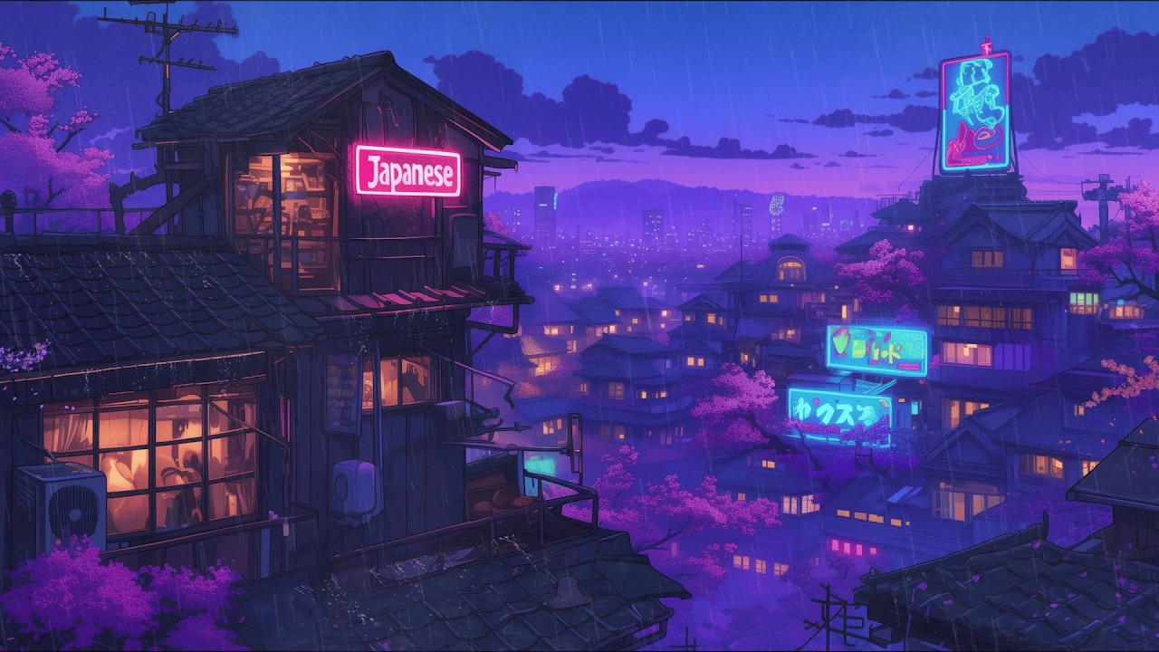 Night Rain on Japan Rooftops 🌙 Lofi Hip Hop Beats | 80s & 1990 | The Japanese Town