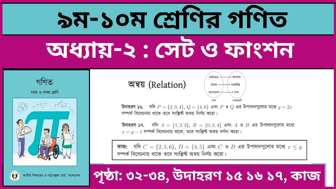 ৯ম-১০ম শ্রেণির গণিত ২য় অধ্যায় সেট ও ফাংশন পৃষ্ঠা ৩২-৩৪ | Class 9-10 math page 32-34 udahoron 15-17