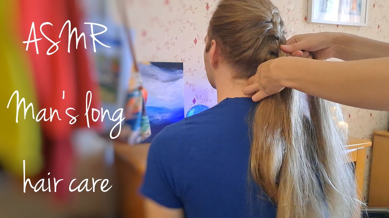 ASMR Man's long blond hair detangling, brushing and braiding (no talking)