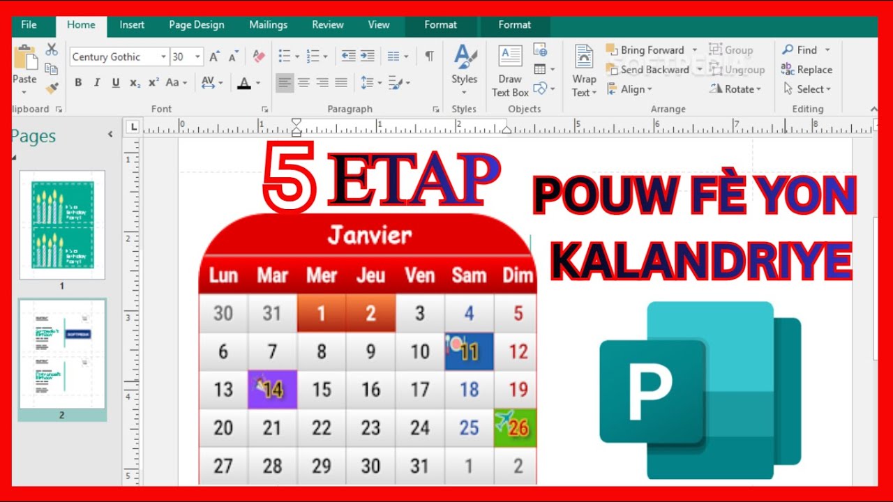 5 ETAP POUW FÈ YON KALANDRIYE sou MS-Publisher. Enfòmatik en Kreyòl / ViaTek