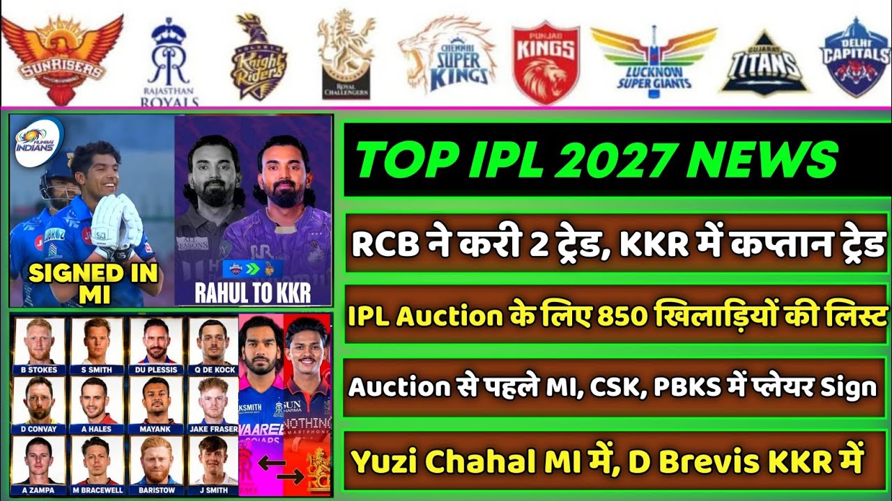 IPL 2027 - 8 Big News For IPL on Aug 25 (Auction List, MI, RCB Trade, KKR update, Y Jaiswal, DPL)