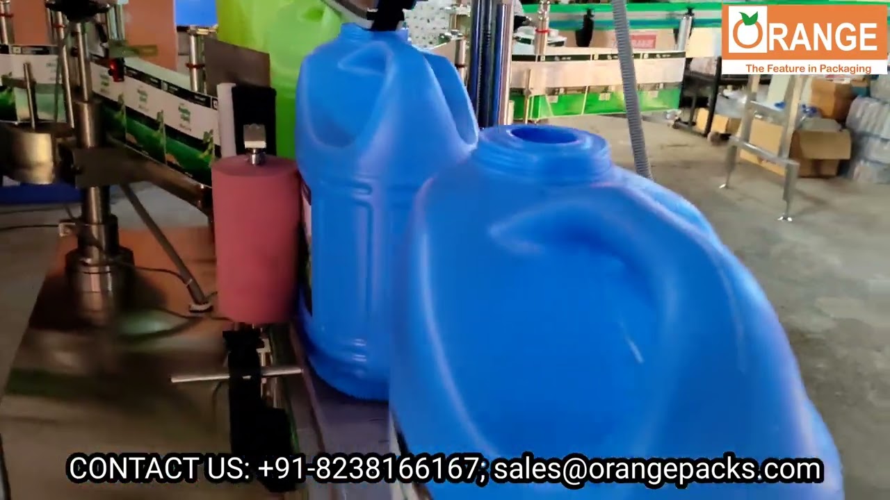 FULLY AUTOMATIC EDIBLE OIL CONTAINER FRONT & BACK STICKER LABELLING MACHINE WITH 