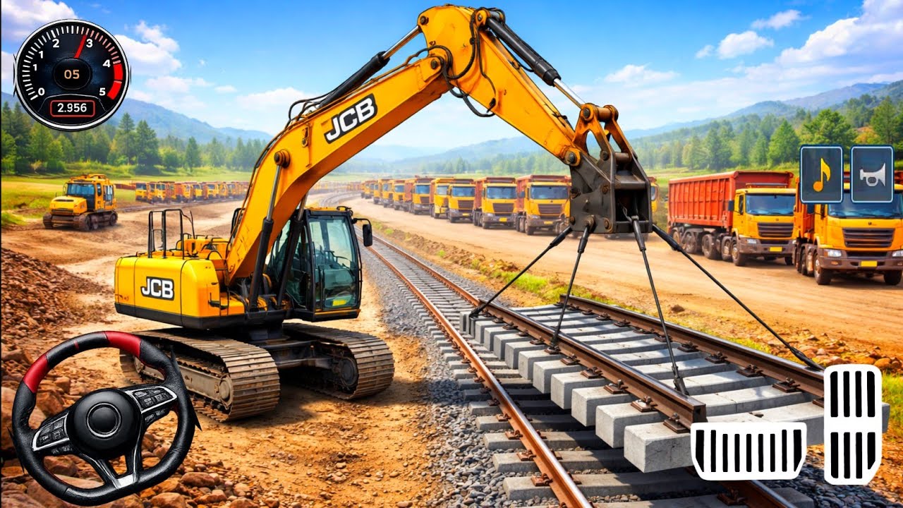 JCB Excavator Dumping Sand at Construction Site  - City Park Installation Game - Android Gameplay