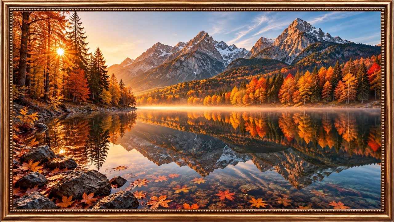 Autumn Mountain Lake 4K Frame TV Art | Fall Background