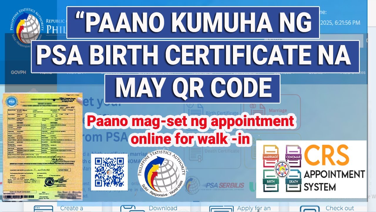 Paano Kumuha ng PSA BIRTH CERTIFICATE na may QR Code |Paano mag-set ng Appointment via Online sa PSA