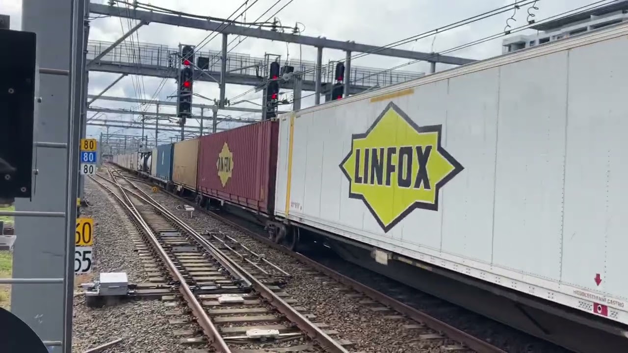 Freight Train - Goods Train - on the up through Hornsby. Pacific National Locomotives.