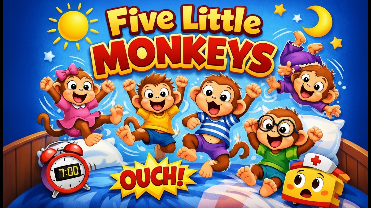 Five Little Monkeys Jumping on the Bed 🐒| Nursery Rhymes for Babies & Toddlers