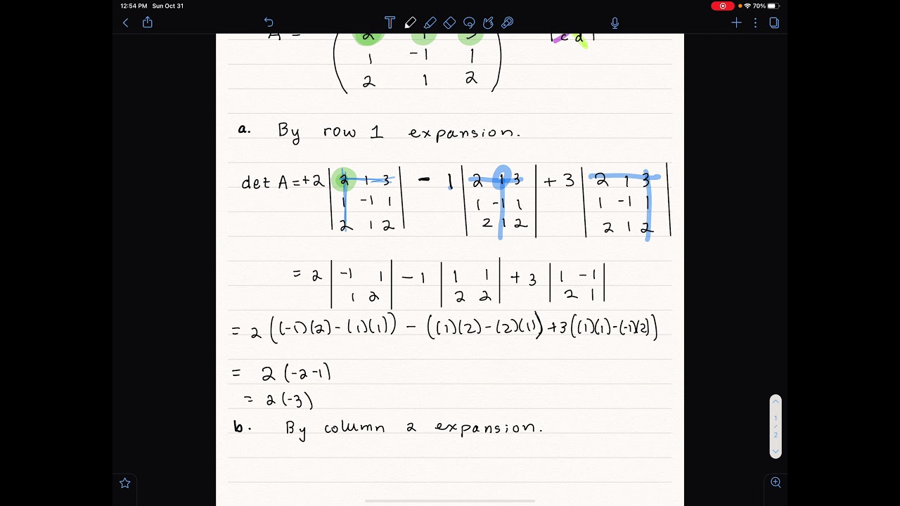 Finding the Determinant of a Matrix by Row or Column Expansion