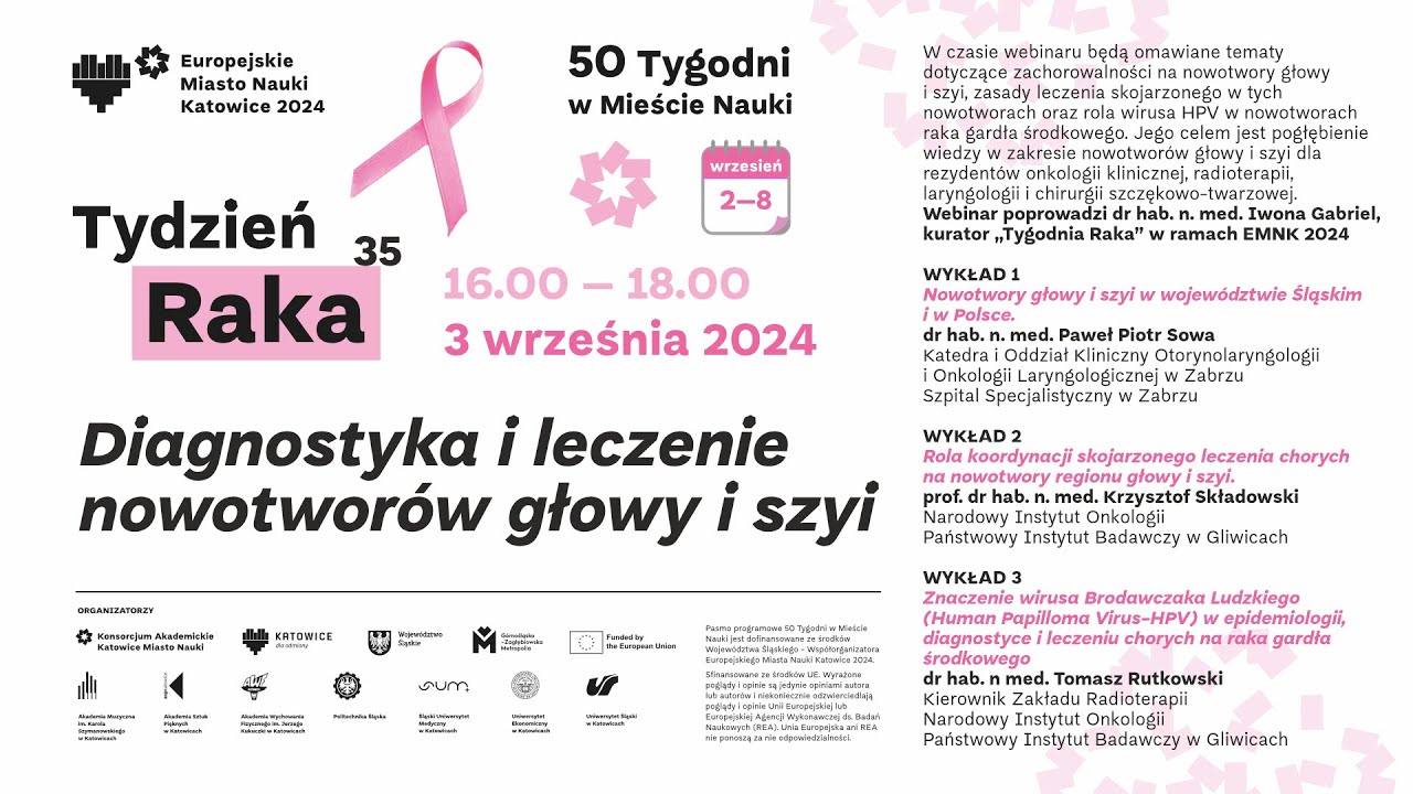 Webinar w ramach Tygodnia Raka - Diagnostyka i leczenie nowotwor&oacute;w głowy i szyi
