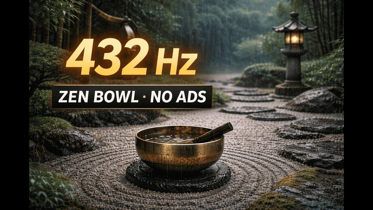 Deep Meditation (NO ADS) • 432 Hz Zen Bowl • Rainy Japanese Garden • 1 Hour Healing Ambience
