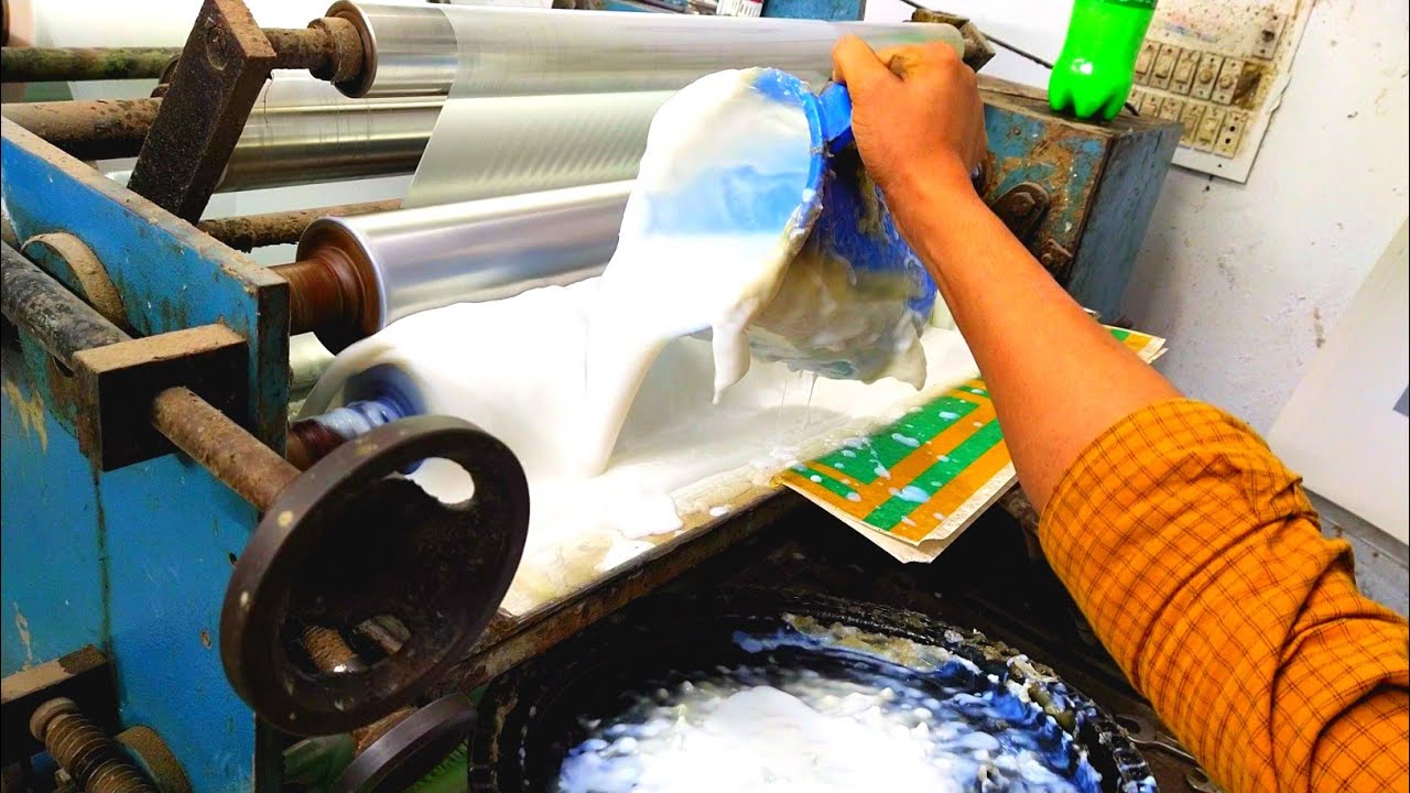Printing lamination process with lamination glue. PVC lamination adhesive glue. Lamination