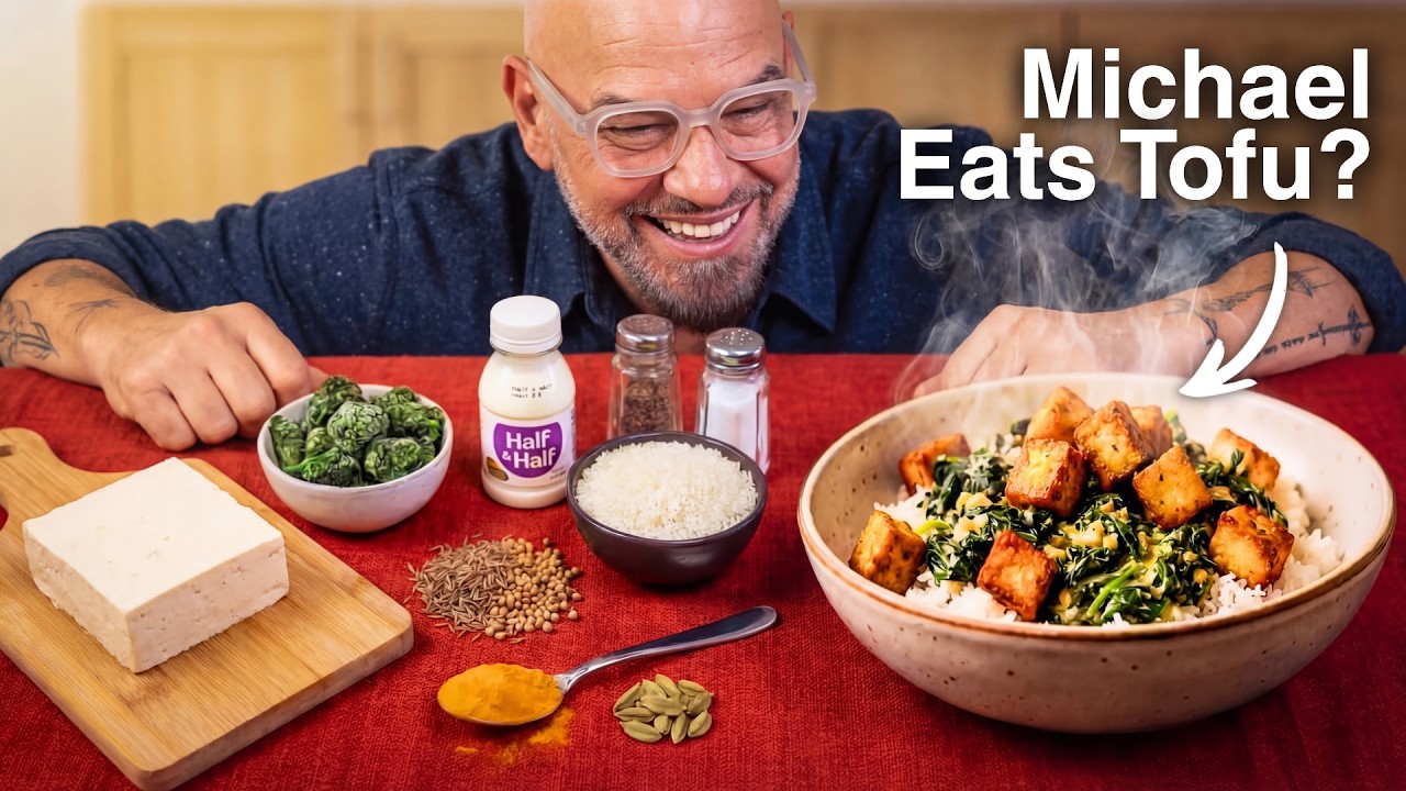 Indian-Inspired TOFU with SPINACH |  Clinton Makes Michael eat Tofu!