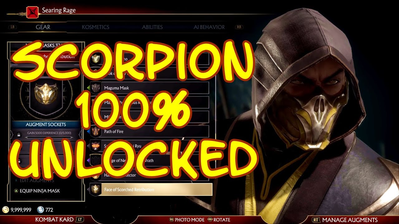 Scorpion Showcase - All Gear, Skins, Cinematics & Finishers Unlocked - Mortal Kombat 11