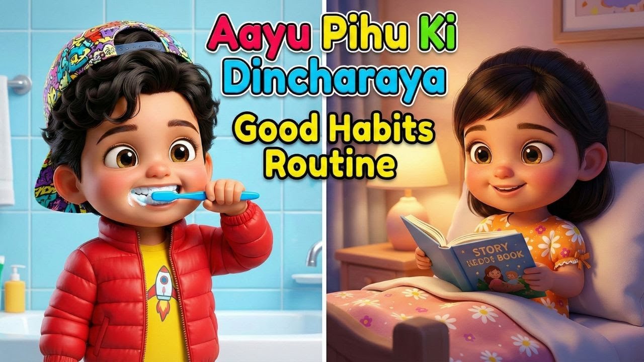 ☀️ Aayu & Pihu Daily Routine | Good Habits for Kids | Morning to Night 🌙