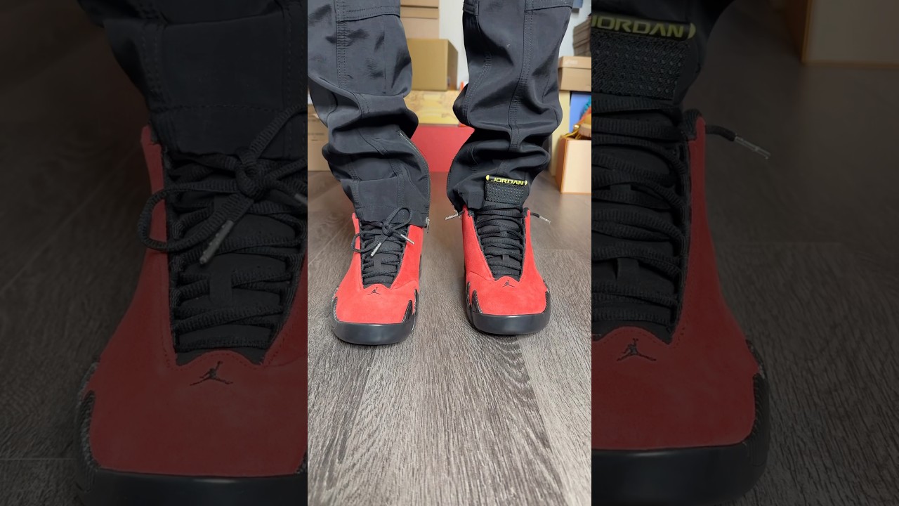 Air Jordan 14 Ferrari 2025 on feet
