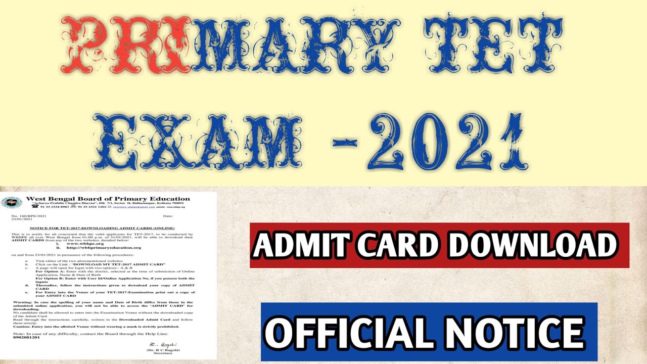 primary tet exam-2021..admit card..official notice..