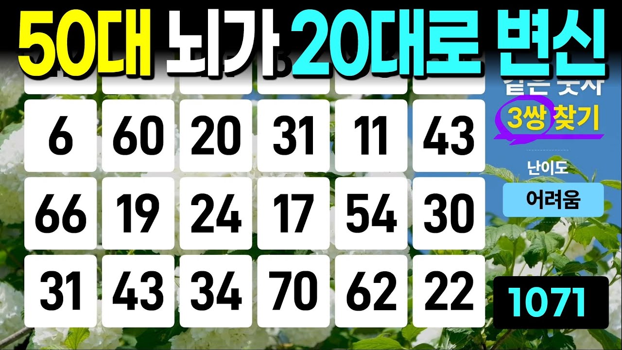 50대 뇌가 20대로 변신 - 같은숫자찾기, 치매예방퀴즈, 치매예방활동, 숫자퀴즈, 숫자찾기, 단어퀴즈, 치매테스트