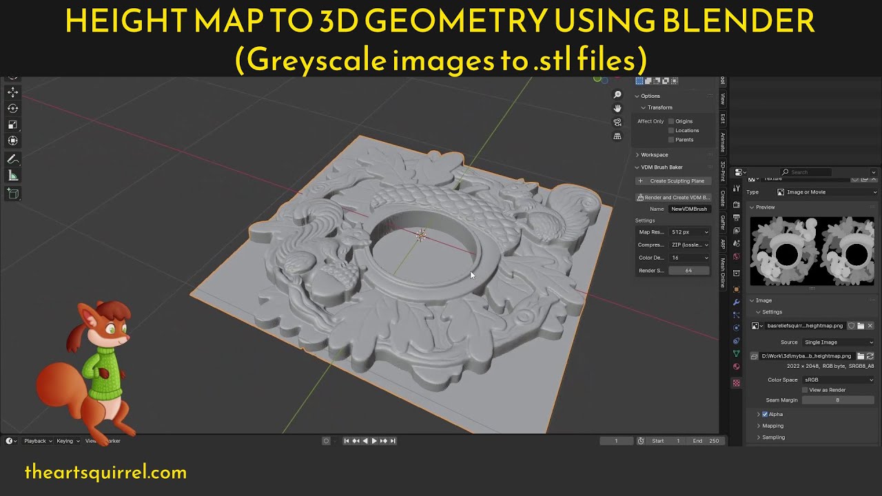 Heightmap to Bas Relief 3D Models Using Blender