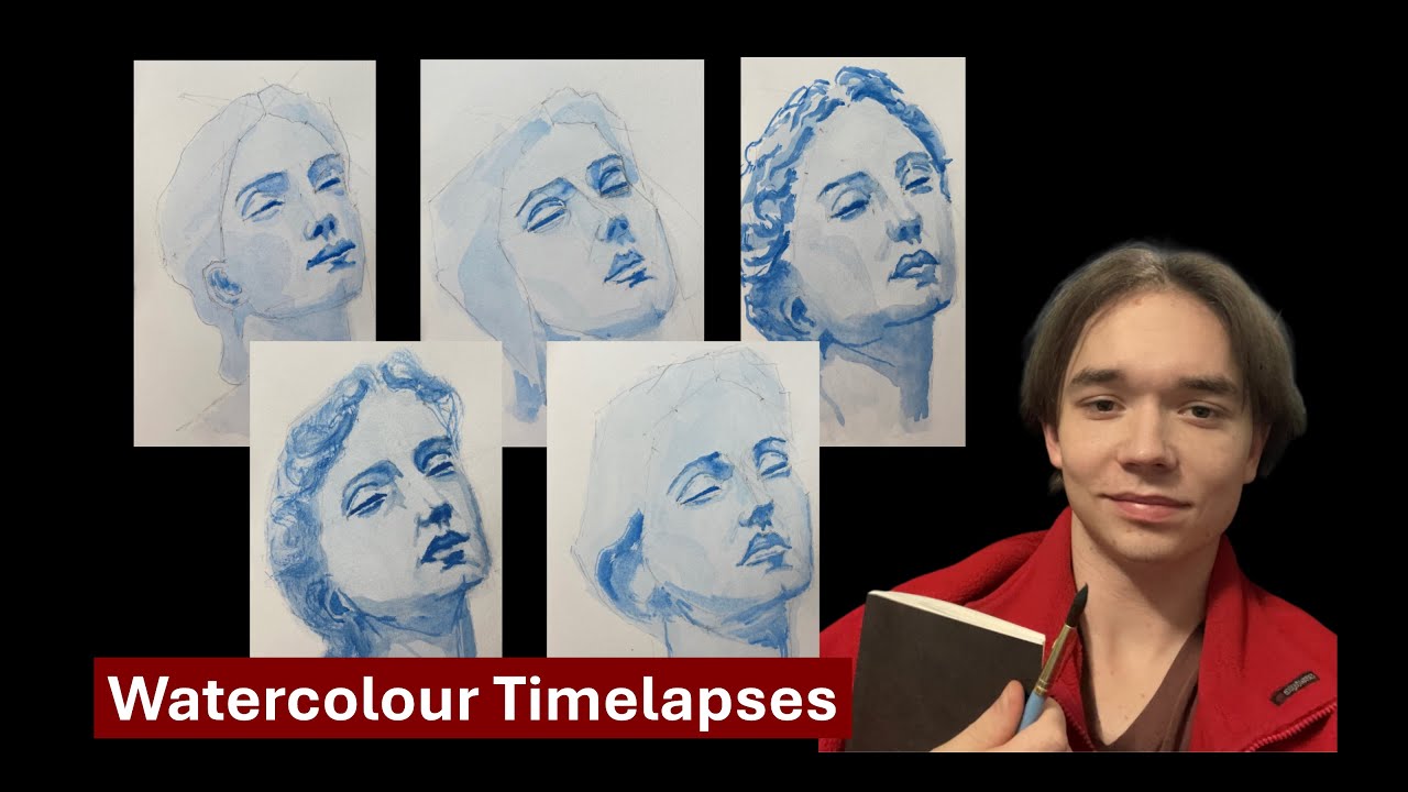 Monochromatic Statue Watercolour Timelapses