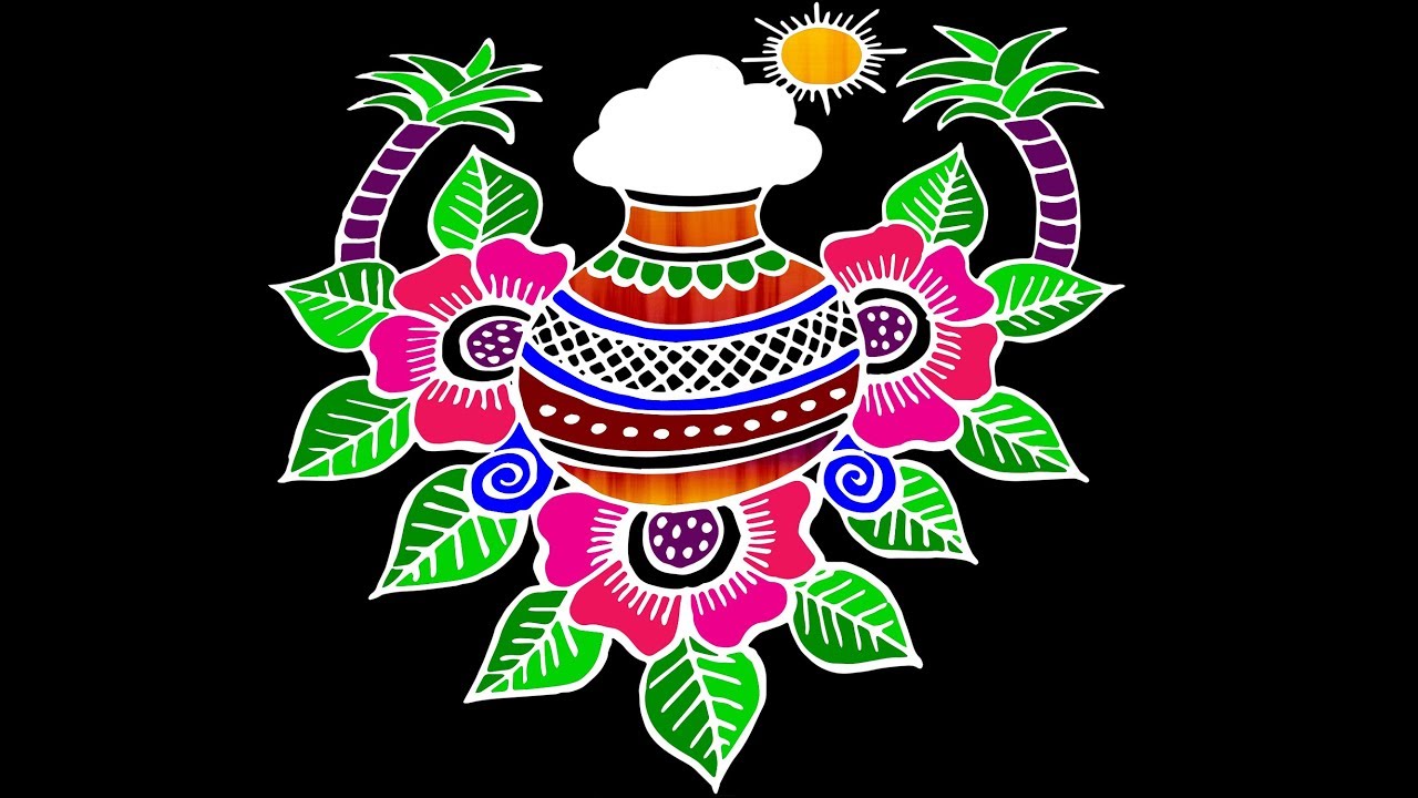 Pongal Pot Kolam #18 ☆ Sankranthi Muggulu ☆ Festival Rangoli ☆ Pongal Kolam ☆ Easy & Simple Rangoli