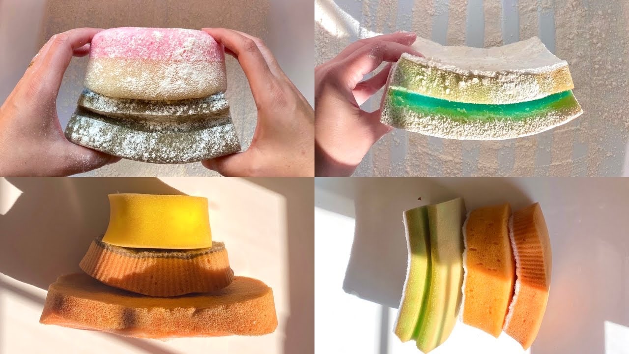 ASMR bulk big sponge ripping edit compilation - crispy + soft bleached jelly foam sounds 🍮