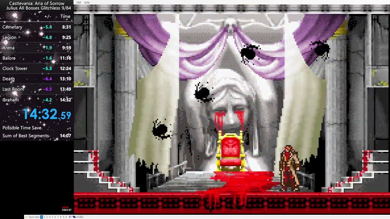 Aria of Sorrow - Julius Glitchless All Bosses Speedrun in 14:02 (IGT)